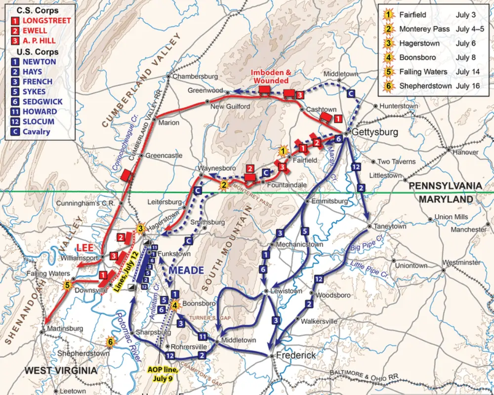 map of the gettysburg retreat